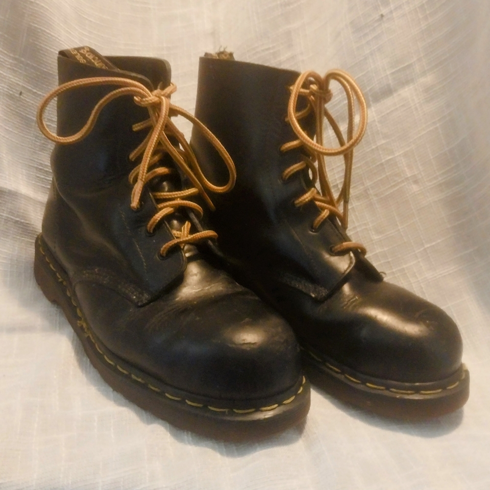 Dr. Marten’s Made In England Steel-Toed Genuine Black Leather Boots